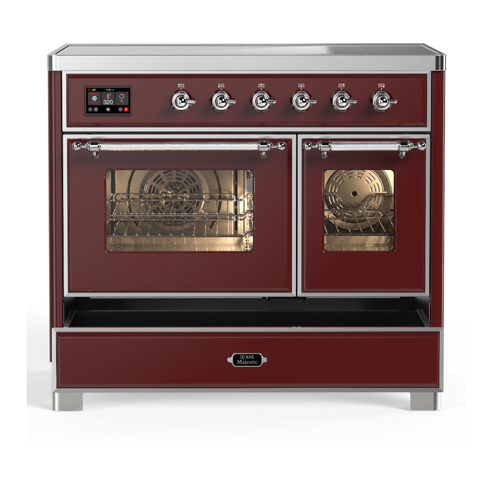 Ilve UMDIB40NR3BUC Ilve Umdib40Nr3Buc Majestic Iii 40 Inch Induction Range With 6 Elements, 3.82 Cu. Ft. Total Oven Capacity (Triple Glass Door, Burgundy, Chrome)
