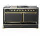 Ilve UM60FSQNR3MGGLP Ilve Um60Fsqnr3Mgglp Majestic Iii 60 Inch Dual Fuel Range With 7 Burners, Griddle And French Top, Dual Function Burner With Up To 25,000 Btu (Liquid Propane, Solid Door, Graphite Matte, Brass)