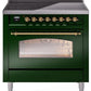 Ilve UPI366NMPEGG Nostalgie Ii 36 Inch Electric Freestanding Range In Emerald Green With Brass Trim