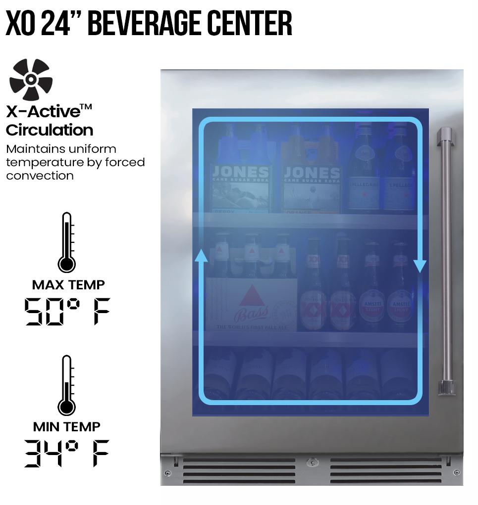 Xo Appliance XOU24BCGSX 24" Beverage Center, Stainless Steel Glass, Field Reversible Hinge