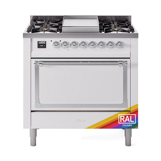 Ilve UN36FQNMPRAC Ilve Un36Fqnmprac Nostalgie Ii Noblesse 36" Dual Fuel Range (Natural Gas, Solid Door, Ral, Chrome)