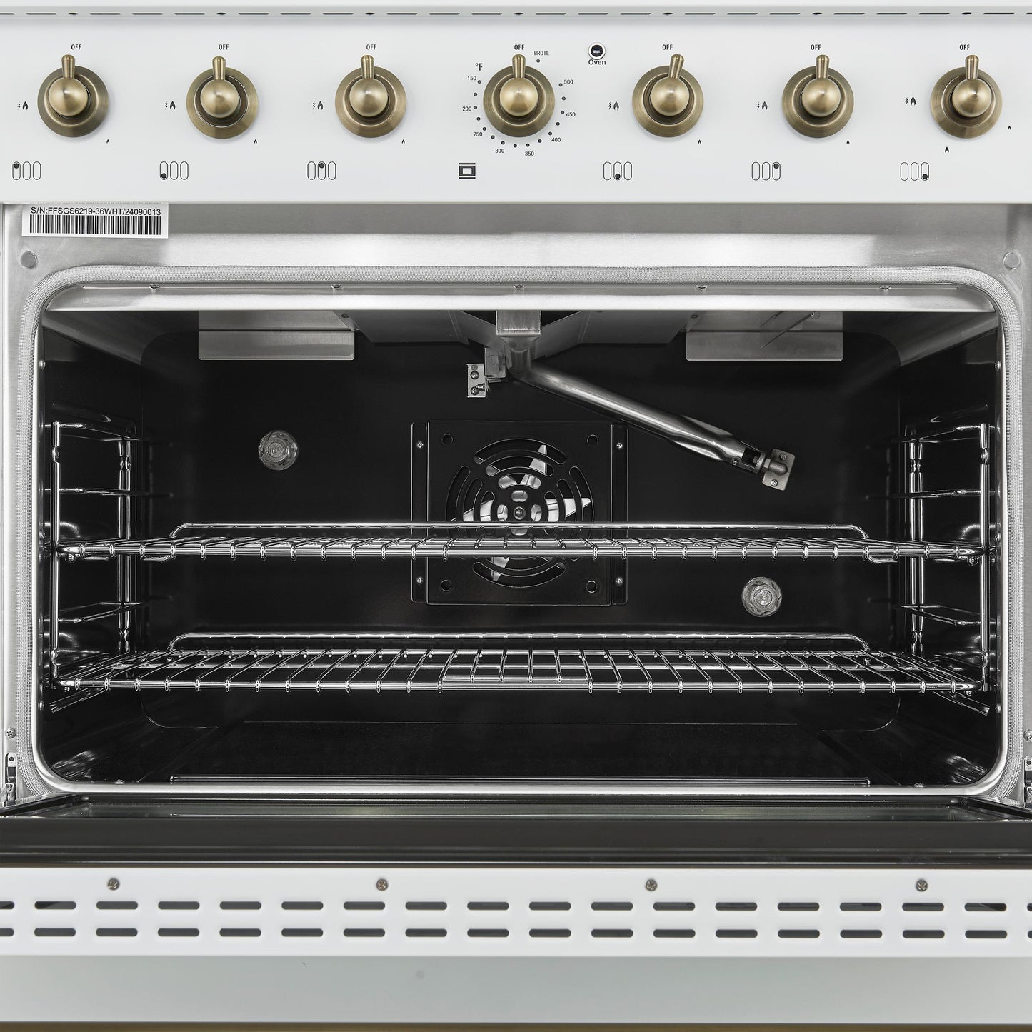 Forno FFSGS621936WHT Forno Antico 36-Inch Freestanding Gas Range, White, Antique Brass Design, 6 Burners, Convection Oven, Energy Efficient