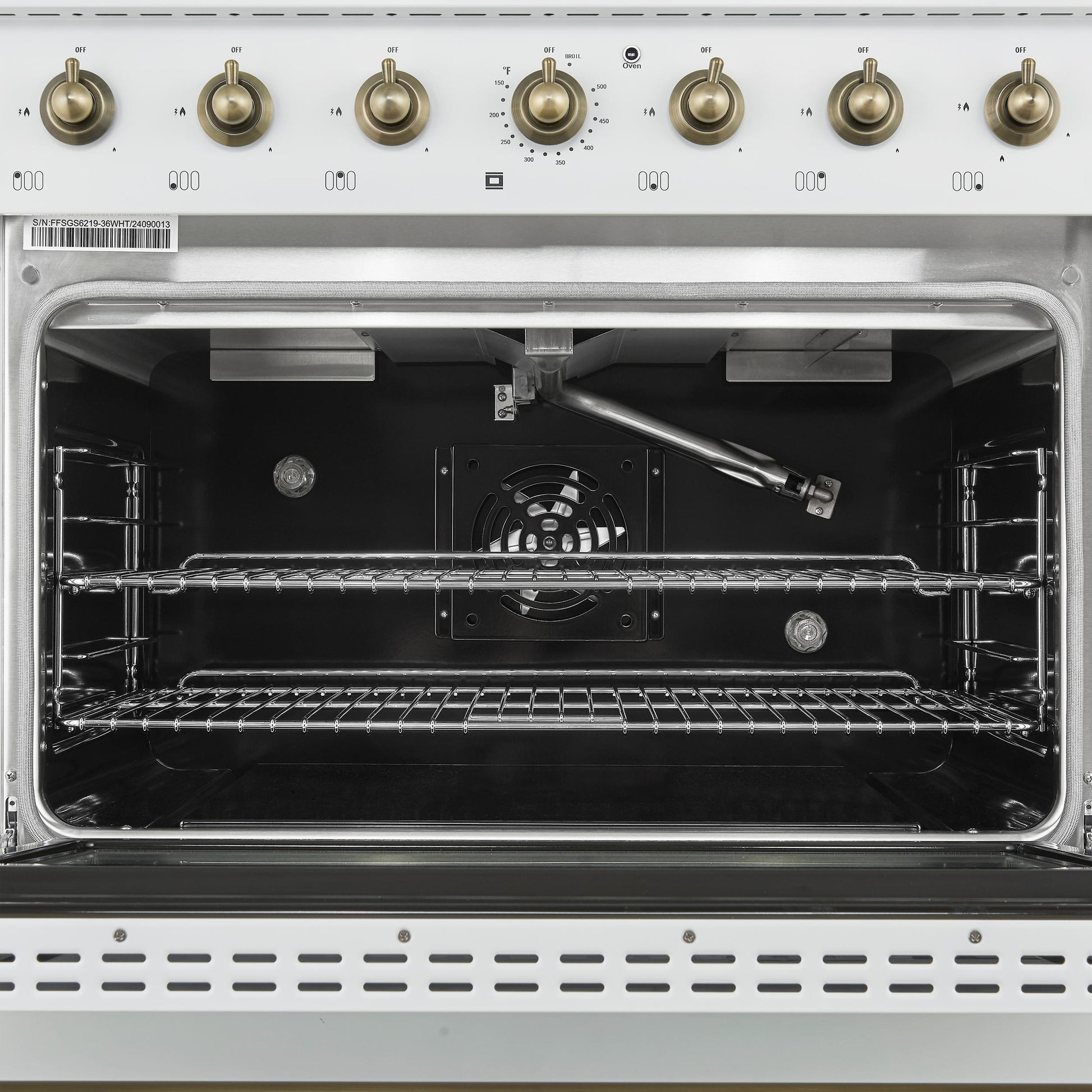 Forno FFSGS621936WHT Forno Antico 36-Inch Freestanding Gas Range, White, Antique Brass Design, 6 Burners, Convection Oven, Energy Efficient