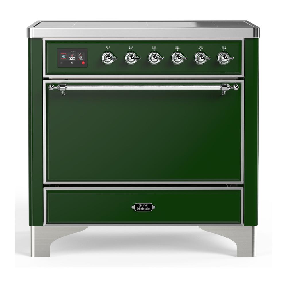Ilve UMIB36QNR3EGC Ilve Umib36Qnr3Egc Majestic Iii 36 Inch Induction Range With 6 Elements, 3.5 Cu. Ft. Total Oven Capacity (Solid Door, Emerald Green, Chrome)