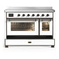 Ilve UMIB48NR3WHB Ilve Umib48Nr3Whb Majestic Iii 48 Inch Induction Range With 6 Elements, 5.02 Cu. Ft. Total Oven Capacity (Triple Glass Door, White, Burnished)