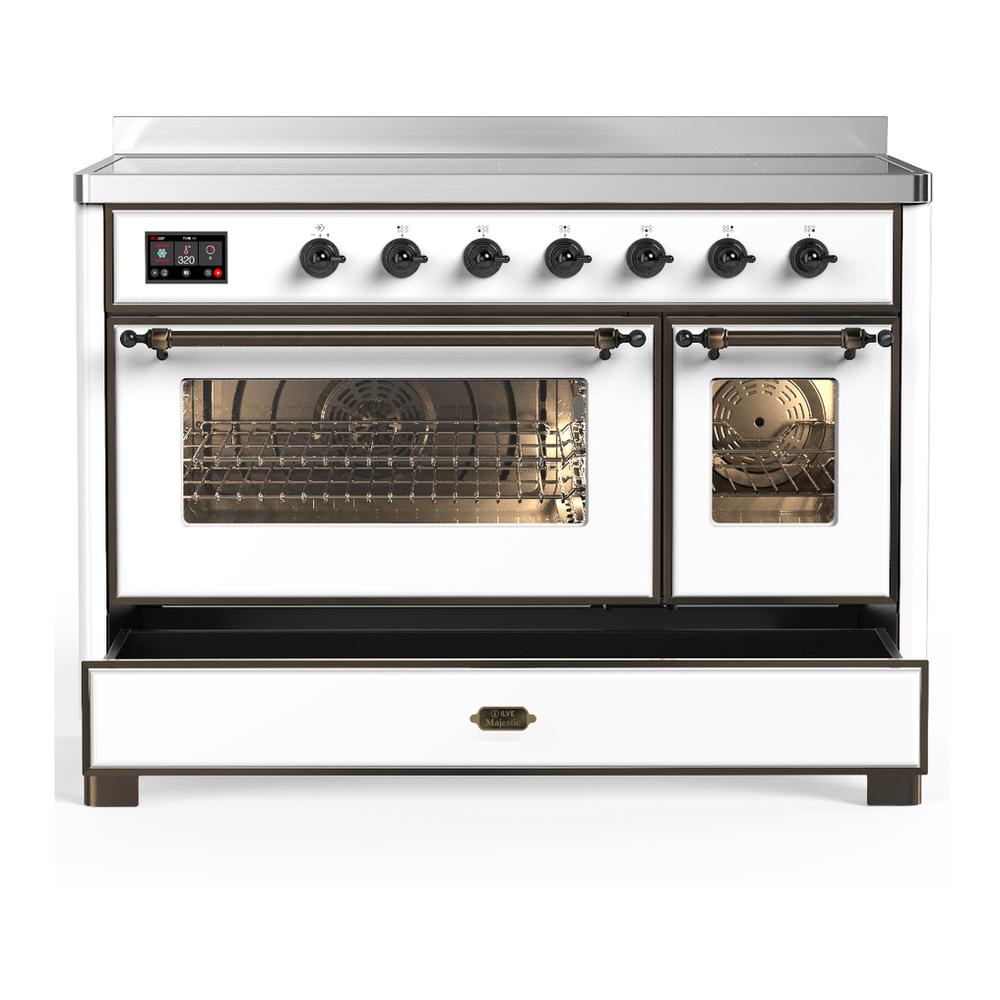 Ilve UMIB48NR3WHB Ilve Umib48Nr3Whb Majestic Iii 48 Inch Induction Range With 6 Elements, 5.02 Cu. Ft. Total Oven Capacity (Triple Glass Door, White, Burnished)