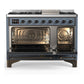 Ilve UM48FNR3BGBLP Ilve Um48Fnr3Bgblp Majestic Iii 48 Inch Dual Fuel Range With 8 Burners And Griddle, Dual Function Burner Up To 25,000 Btu (Liquid Propane, Triple Glass Door, Blue Grey, Burnished)