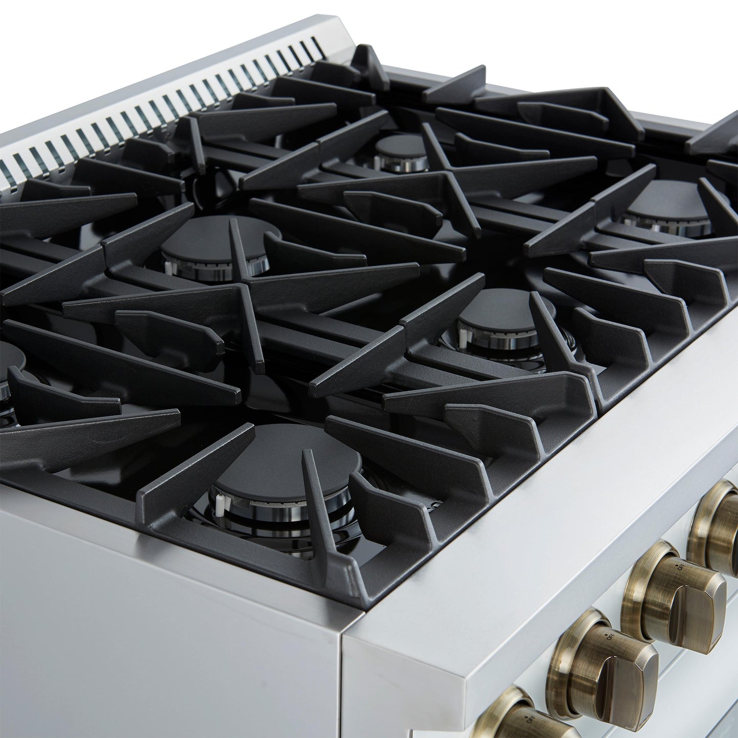 Forno FFSGS627736WHT Marco 36-Inch Gas Range White & Antique Brass Design, 6 Burners 67,000 Btu, 5.36 Cu.Ft. Convection Oven