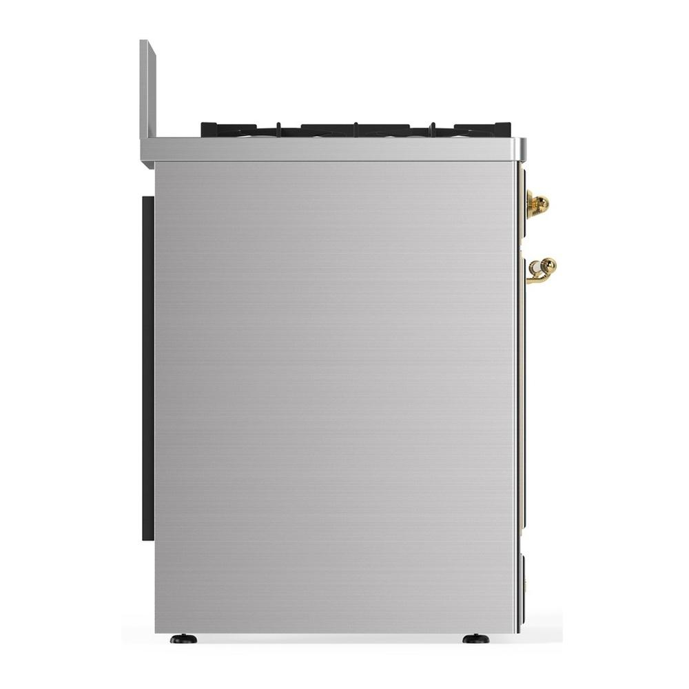 Ilve UM30QNR3SSGLP Ilve Um30Qnr3Ssglp Majestic Iii 30 Inch Dual Fuel Range With 5 Black Brass Burners, Dual Function Burner Up To 25,000 Btu (Liquid Propane, Solid Door, Stainless Steel, Brass)