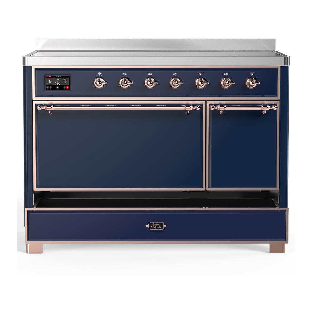 Ilve UMIB48QNR3MBP Ilve Umib48Qnr3Mbp Majestic Iii 48 Inch Induction Range With 6 Elements, 5.02 Cu. Ft. Total Oven Capacity (Solid Door, Midnight Blue, Copper)