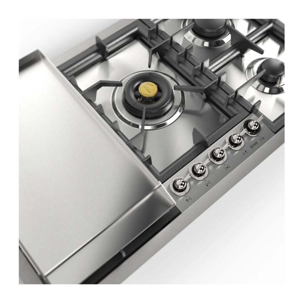 Ilve UHCPT95FNSSCLP Ilve Uhcpt95Fnssclp Nostalgie Ii 36 Inch Built-In Gas Cooktop With Total Black Brass Burners, In Stainless Steel (5 Sealed Burners + Griddle, Liquid Propane, Chrome)