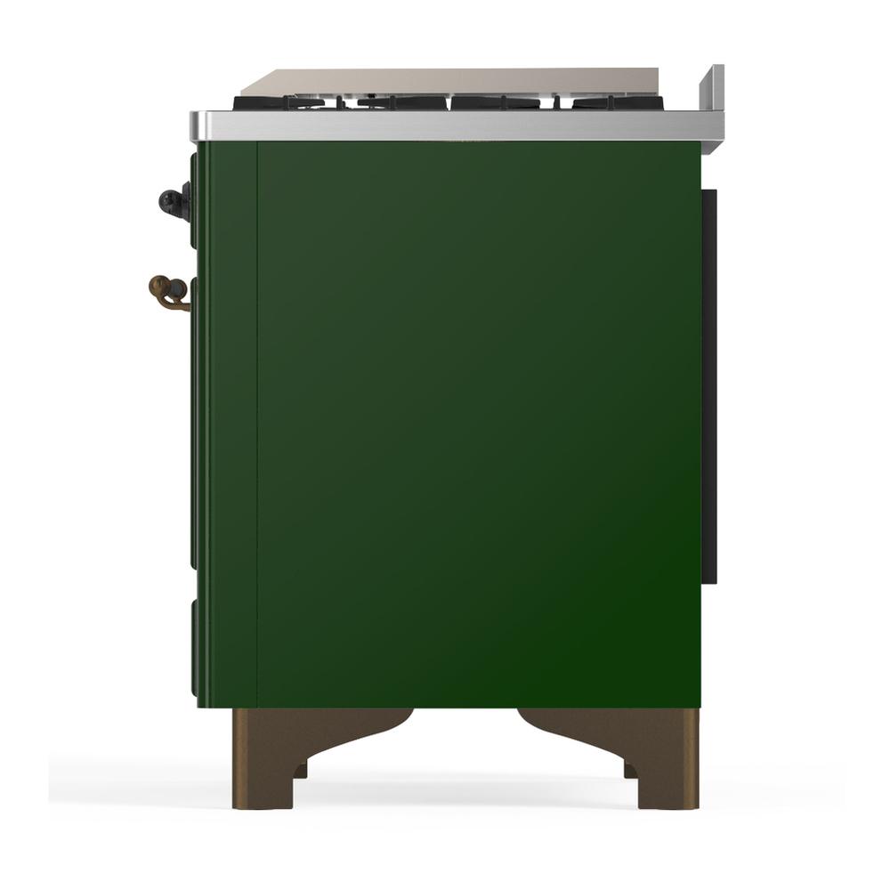 Ilve UM36FQNR3EGBLP Ilve Um36Fqnr3Egblp Majestic Iii 36 Inch Dual Fuel Range With 6 Black Brass Burners And Griddle, Dual Function Burner Up To 25,000 Btu (Solid Door, Emerald Green, Burnished, Liquid Propane)