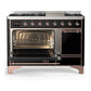 Ilve UM48FQNR3BKP Ilve Um48Fqnr3Bkp Majestic Iii 48 Inch Dual Fuel Range With 8 Burners And Griddle, Dual Function Burner Up To 25,000 Btu (Natural Gas, Solid Door, Glossy Black, Copper)