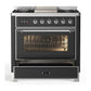 Ilve UM36FNR3MGCLP Ilve Um36Fnr3Mgclp Majestic Iii 36 Inch Dual Fuel Range With 6 Black Brass Burners And Griddle, Dual Function Burner Up To 25,000 Btu (Triple Glass Door, Graphite Matte, Chrome, Liquid Propane)
