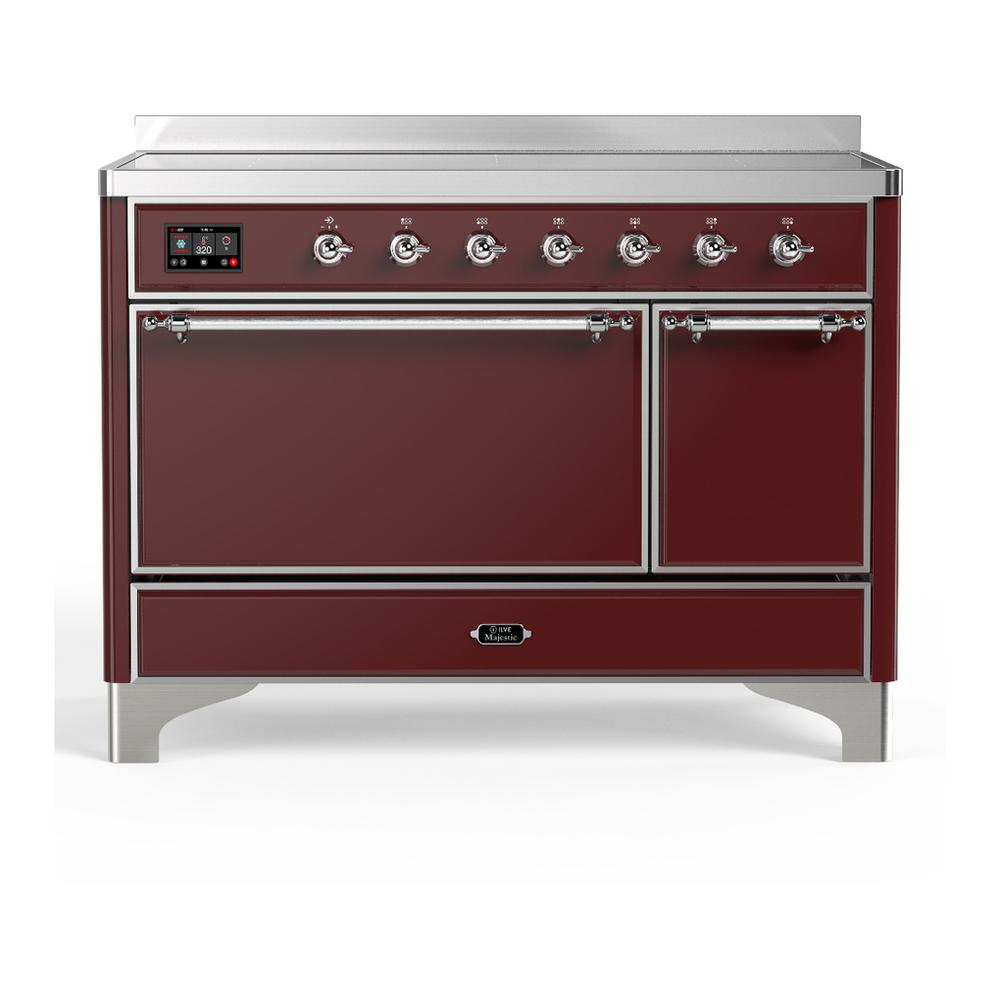 Ilve UMIB48QNR3BUC Ilve Umib48Qnr3Buc Majestic Iii 48 Inch Induction Range With 6 Elements, 5.02 Cu. Ft. Total Oven Capacity (Solid Door, Burgundy, Chrome)