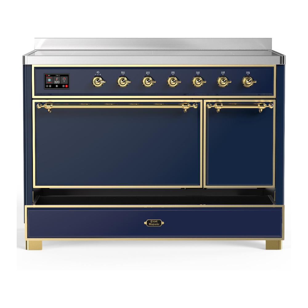 Ilve UMIB48QNR3MBG Ilve Umib48Qnr3Mbg Majestic Iii 48 Inch Induction Range With 6 Elements, 5.02 Cu. Ft. Total Oven Capacity (Solid Door, Midnight Blue, Brass)