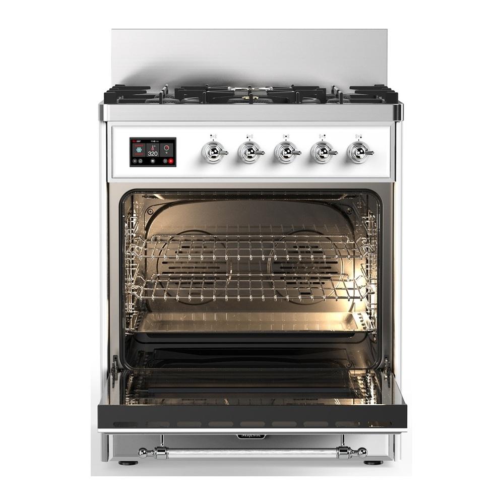Ilve UM30QNR3RACLP Ilve Um30Qnr3Raclp Majestic Iii 30 Inch Dual Fuel Range With 5 Black Brass Burners, Dual Function Burner Up To 25,000 Btu (Liquid Propane, Solid Door, Ral, Chrome)