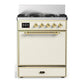 Ilve UM30QNR3AWGLP Ilve Um30Qnr3Awglp Majestic Iii 30 Inch Dual Fuel Range With 5 Black Brass Burners, Dual Function Burner Up To 25,000 Btu (Liquid Propane, Solid Door, Antique White, Brass)