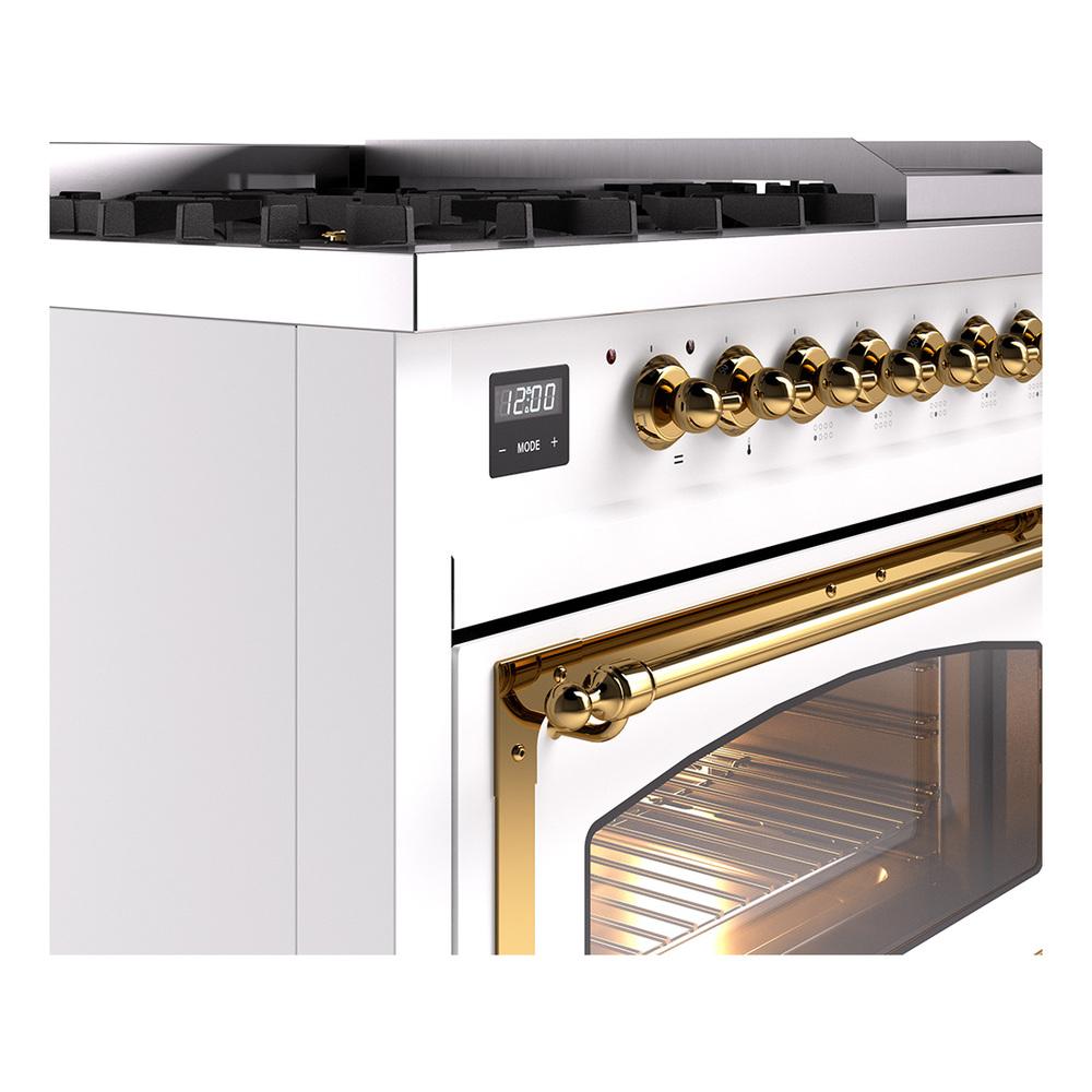 Ilve UN48FNMPRAGLP Ilve Un48Fnmpraglp Nostalgie Ii Noblesse 48" Dual Fuel Range (8 Sealed Burners + Griddle, Liquid Propane, Triple Glass Door, Ral, Brass)