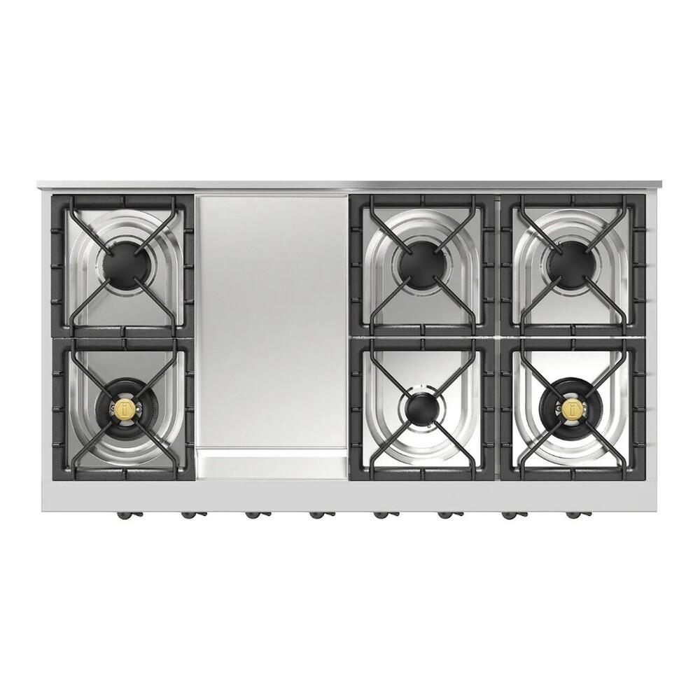 Ilve UHCP48FNSSBLP Ilve Uhcp48Fnssblp Nostalgie Ii 48 Inch Built-In Gas Rangetop With Griddle, In Stainless Steel (Liquid Propane, Burnished)