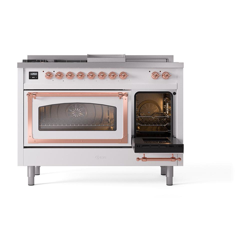 Ilve UN48FSNMPRAP Ilve Un48Fsnmprap Nostalgie Ii Noblesse 48" Dual Fuel Range (5 Sealed Burners + Griddle + French Top, Natural Gas, Triple Glass Door, Ral, Copper)