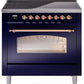 Ilve UPI366NMPMBP Nostalgie Ii 36 Inch Electric Freestanding Range In Blue With Copper Trim