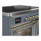 Ilve UMDIB40NR3BGG Ilve Umdib40Nr3Bgg Majestic Iii 40 Inch Induction Range With 6 Elements, 3.82 Cu. Ft. Total Oven Capacity (Triple Glass Door, Blue Grey, Brass)