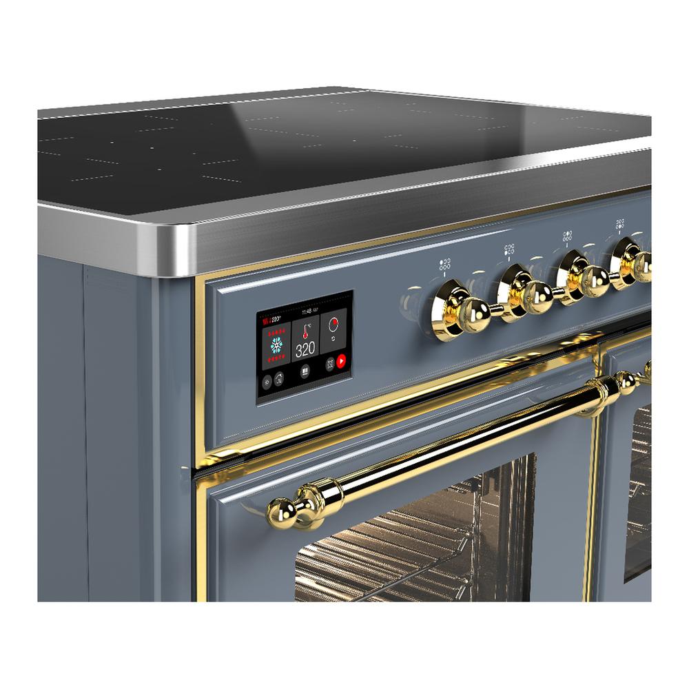 Ilve UMDIB40NR3BGG Ilve Umdib40Nr3Bgg Majestic Iii 40 Inch Induction Range With 6 Elements, 3.82 Cu. Ft. Total Oven Capacity (Triple Glass Door, Blue Grey, Brass)