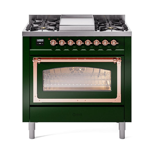 Ilve UN36FNMPEGP Ilve Un36Fnmpegp Nostalgie Ii Noblesse 36" Dual Fuel Range (Natural Gas, Triple Glass Door, Emerald Green, Copper)