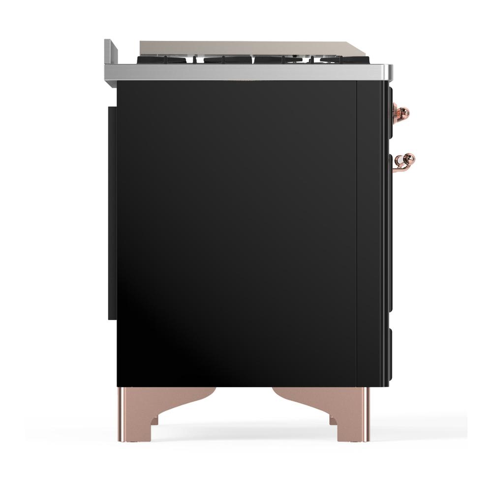 Ilve UM48FNR3BKP Ilve Um48Fnr3Bkp Majestic Iii 48 Inch Dual Fuel Range With 8 Burners And Griddle, Dual Function Burner Up To 25,000 Btu (Natural Gas, Triple Glass Door, Glossy Black, Copper)