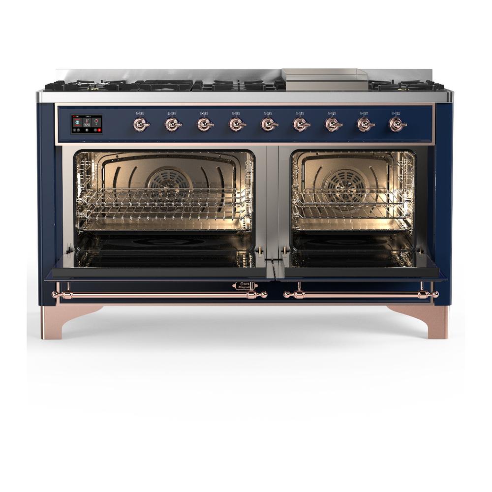 Ilve UM60FNR3MBP Ilve Um60Fnr3Mbp Majestic Iii 60 Inch Dual Fuel Range With 9 Burners And Griddle, Dual Function Burner Up To 25,000 Btu (Natural Gas, Triple Glass Door, Midnight Blue, Copper)