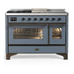 Ilve UM48FSNR3BGBLP Ilve Um48Fsnr3Bgblp Majestic Iii 48 Inch Dual Fuel Range With 5 Black Brass Burners, Griddle And French Top, Dual Function Burner Up To 25,000 Btu (Liquid Propane, Triple Glass Door, Blue Grey, Burnished)