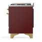 Ilve UM60FNR3BUG Ilve Um60Fnr3Bug Majestic Iii 60 Inch Dual Fuel Range With 9 Burners And Griddle, Dual Function Burner Up To 25,000 Btu (Natural Gas, Triple Glass Door, Burgundy, Brass)