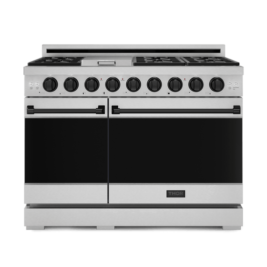 Thor Kitchen RSG48EBLK 48 Inch Professional Gas Range With Pro-Style Knobs In Stainless Steel/Black Gordon Ramsay Series - Rsg48E-Blk