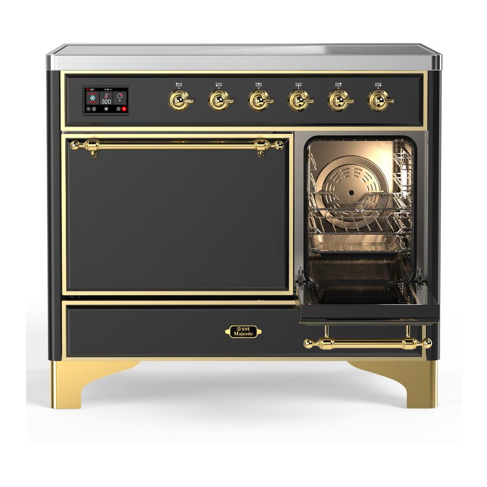 Ilve UMDIB40QNR3MGG Ilve Umdib40Qnr3Mgg Majestic Iii 40 Inch Induction Range With 6 Elements, 3.82 Cu. Ft. Total Oven Capacity (Solid Door, Graphite Matte, Brass)