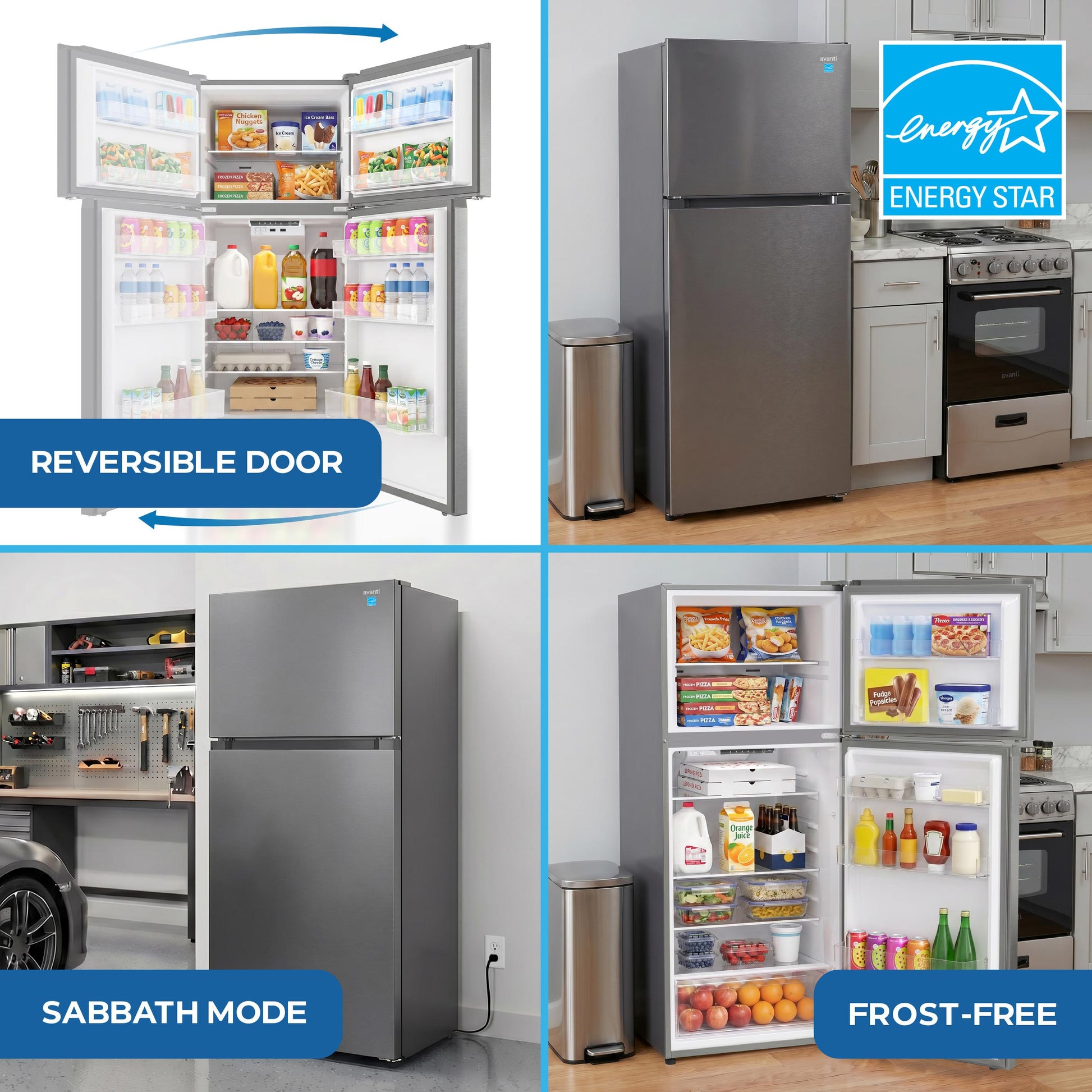 Avanti AVFF146DLJ0SS Avanti Frost-Free Apartment Size Garage-Ready Refrigerator, 14.6 Cu. Ft. Capacity, In Stainless Steel (Avff146Dlj0Ss)