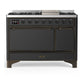Ilve UM48FQNR3MGBLP Ilve Um48Fqnr3Mgblp Majestic Iii 48 Inch Dual Fuel Range With 8 Burners And Griddle, Dual Function Burner Up To 25,000 Btu (Liquid Propane, Solid Door, Graphite Matte, Burnished)