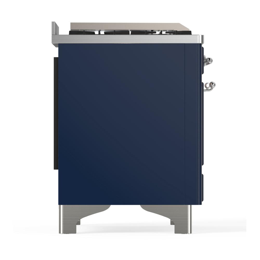 Ilve UM48FQNR3MBCLP Ilve Um48Fqnr3Mbclp Majestic Iii 48 Inch Dual Fuel Range With 8 Burners And Griddle, Dual Function Burner Up To 25,000 Btu (Liquid Propane, Solid Door, Midnight Blue, Chrome)