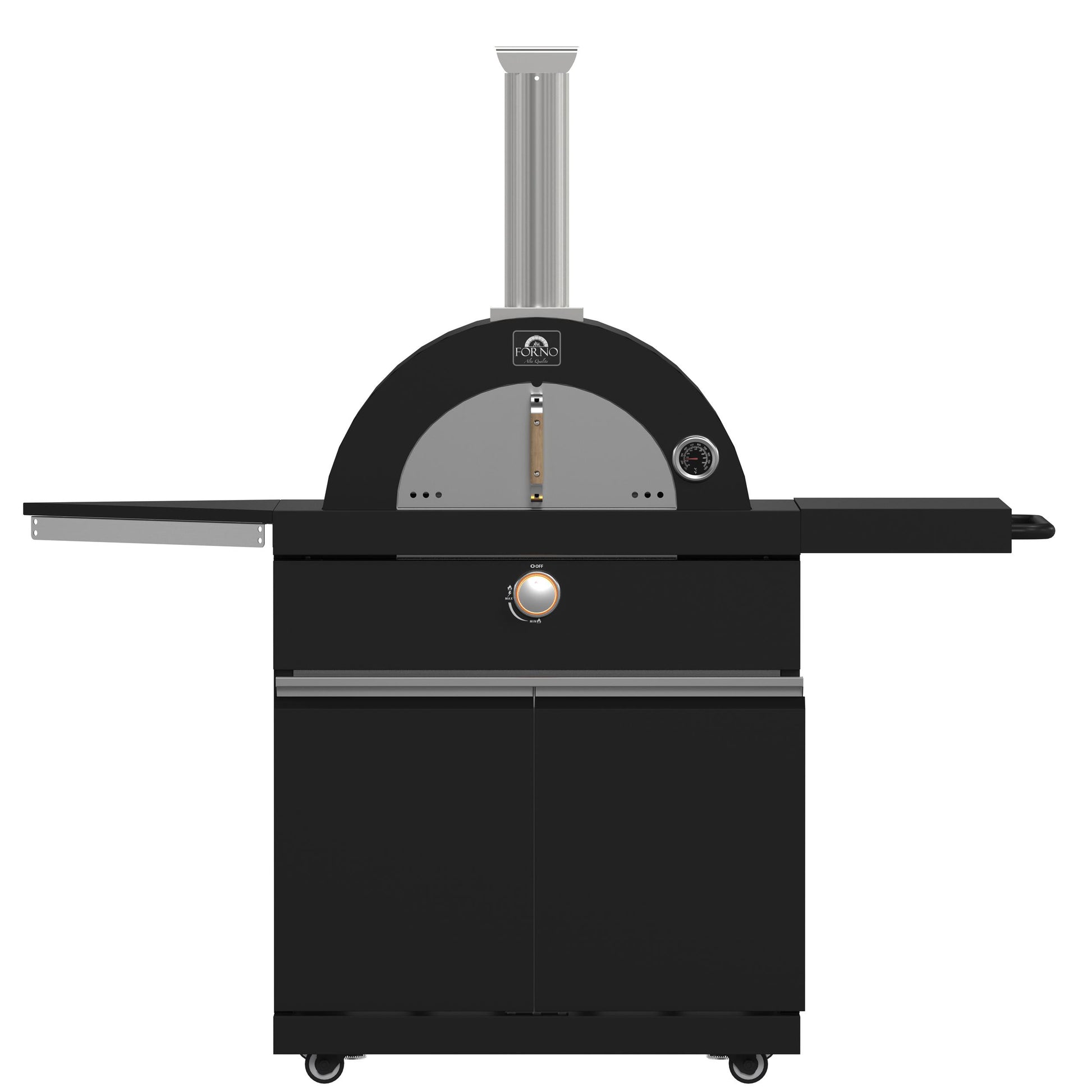 Forno FODKT2568BLK Forno All Aperto 99,600 Btu Outdoor Kitchen, 5 Burners, Infrared Burners, Side Burner, Black Sintered Stone Countertops, Gas Pizza Oven, Sink Module, Bar & Beverage Center