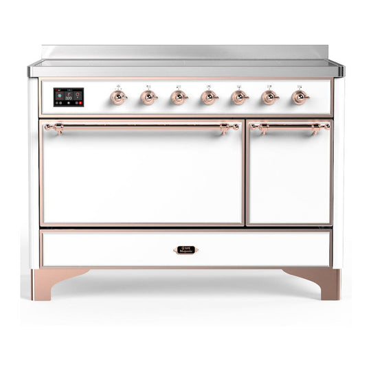 Ilve UMIB48QNR3WHP Ilve Umib48Qnr3Whp Majestic Iii 48 Inch Induction Range With 6 Elements, 5.02 Cu. Ft. Total Oven Capacity (Solid Door, White, Copper)