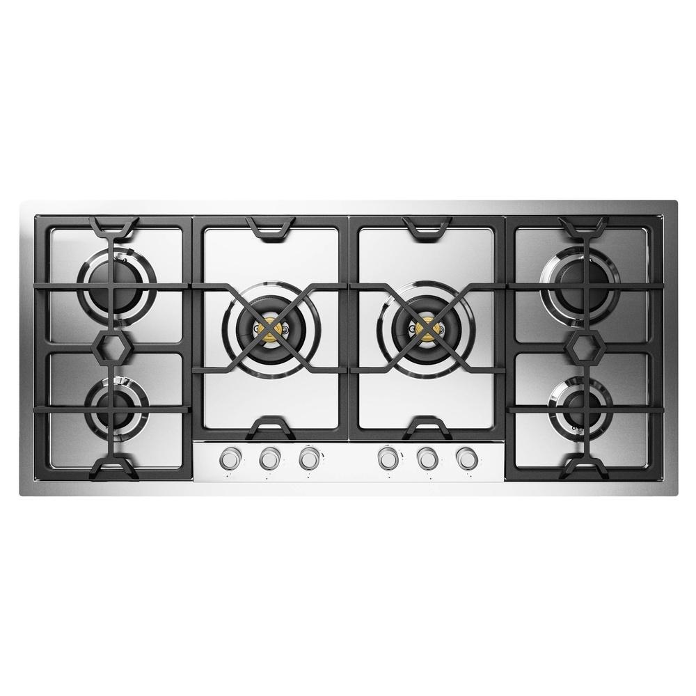 Ilve UHCPMT125SS Ilve Uhcpmt125Ss Panoramagic 48 Inch Built-In Gas Cooktop With Total Black Brass Burners, In Stainless Steel (6 Sealed Burners, Natural Gas)