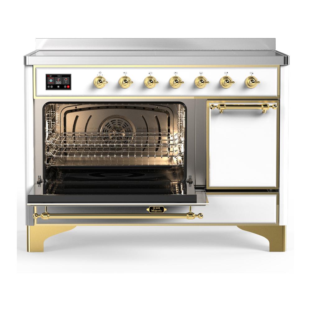Ilve UMIB48QNR3WHG Ilve Umib48Qnr3Whg Majestic Iii 48 Inch Induction Range With 6 Elements, 5.02 Cu. Ft. Total Oven Capacity (Solid Door, White, Brass)