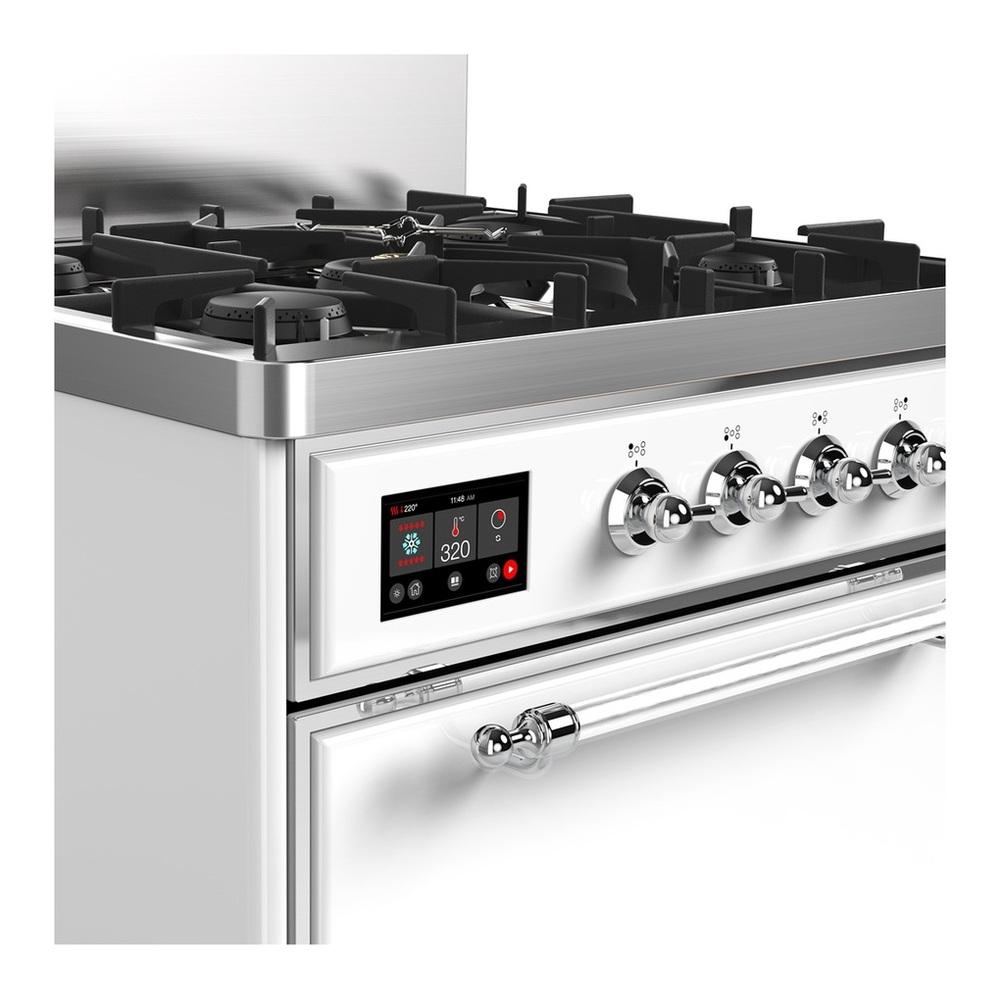 Ilve UM30QNR3WHC Ilve Um30Qnr3Whc Majestic Iii 30 Inch Dual Fuel Range With 5 Black Brass Burners, Dual Function Burner Up To 25,000 Btu (Natural Gas, Solid Door, White, Chrome)