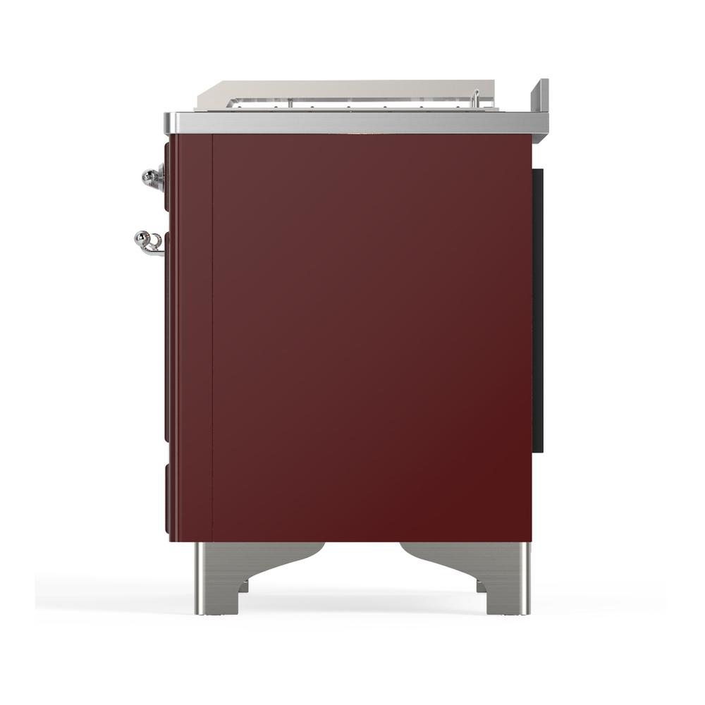 Ilve UM48FSNR3BUC Ilve Um48Fsnr3Buc Majestic Iii 48 Inch Dual Fuel Range With 5 Black Brass Burners, Griddle And French Top, Dual Function Burner Up To 25,000 Btu (Natural Gas, Triple Glass Door, Burgundy, Chrome)