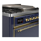 Ilve UM36FQNR3MBGLP Ilve Um36Fqnr3Mbglp Majestic Iii 36 Inch Dual Fuel Range With 6 Black Brass Burners And Griddle, Dual Function Burner Up To 25,000 Btu (Solid Door, Midnight Blue, Brass, Liquid Propane)