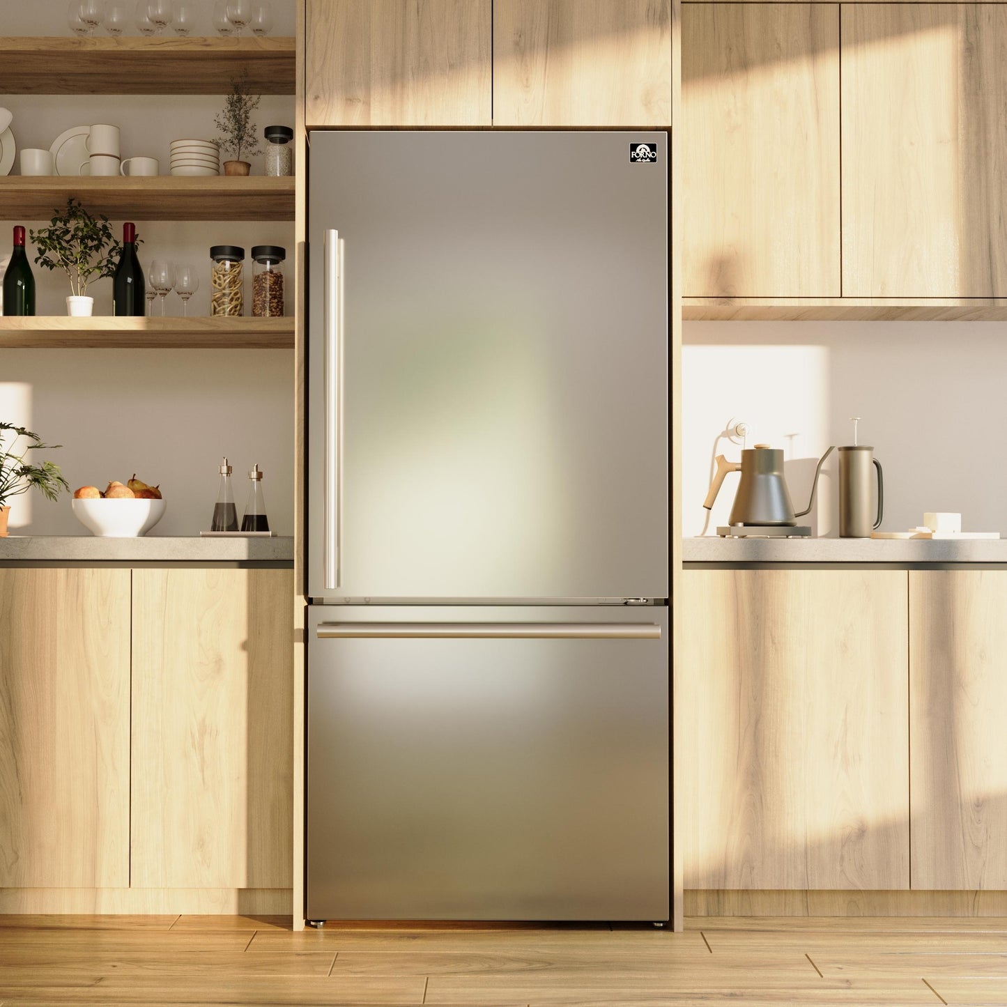 Forno FFFFD178531S Forno Milano Espresso 31-Inch Bottom Freezer Refrigerator, Stainless Steel, 17.2 Cu.Ft Capacity, Right Swing Door, Energy Efficient