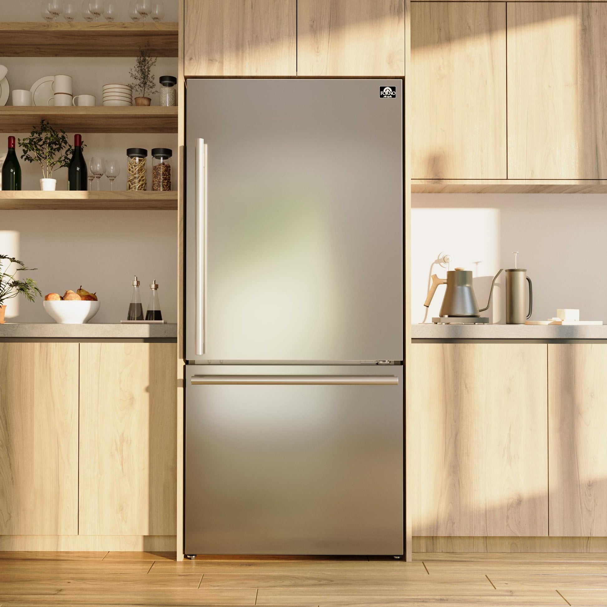 Forno FFFFD178531S Forno Milano Espresso 31-Inch Bottom Freezer Refrigerator, Stainless Steel, 17.2 Cu.Ft Capacity, Right Swing Door, Energy Efficient
