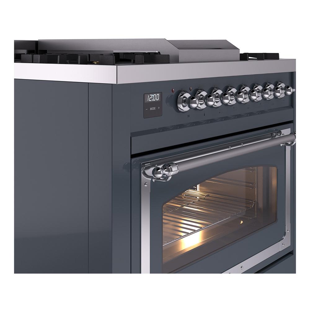 Ilve UN36FNMPBGCLP Ilve Un36Fnmpbgclp Nostalgie Ii Noblesse 36" Dual Fuel Range (Liquid Propane, Triple Glass Door, Blue Grey, Chrome)