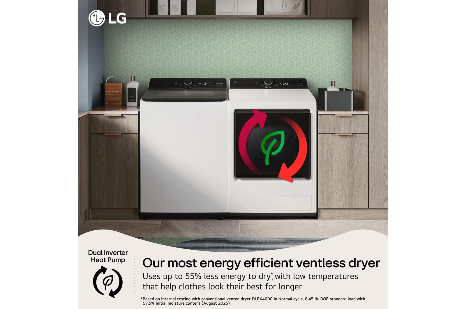 Lg DLHC8402W 7.3 Cu. Ft. Ultra Large Capacity Smart Rear Control Ventless Dryer With Dual Inverter Heat Pump Technology And Inverter Direct Drive Motor System