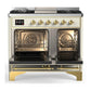 Ilve UMD40FNR3AWG Ilve Umd40Fnr3Awg Majestic Iii 40 Inch Dual Fuel Range With 6 Burners And Griddle, Dual Function Burner Up To 25,000 Btu (Natural Gas, Triple Glass Door, Antique White, Brass)
